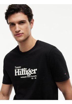 Camiseta Negra De Punto Con Logo Gráfico Tommy Hilfiger