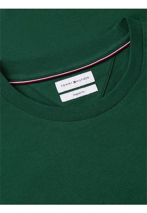 Camiseta Verde De Cuello Redondo Con Logo Bordado Tommy Hilfiger
