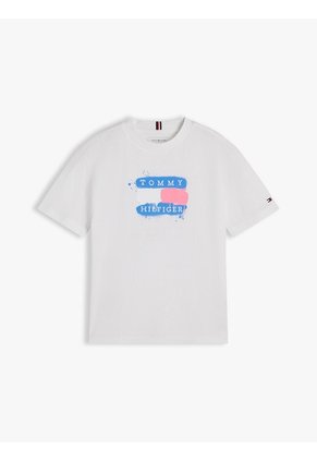 Camiseta Blanca Manga Corta Con Logo Gráfico Estampado En El Pecho Tommy Hilfiger