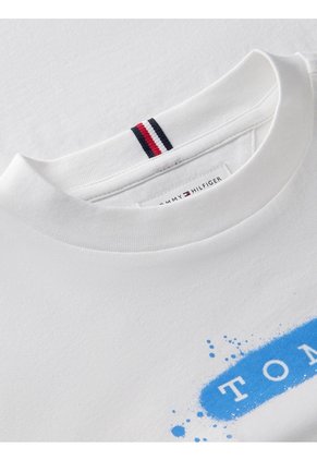 Camiseta Blanca Manga Corta Con Logo Gráfico Estampado En El Pecho Tommy Hilfiger