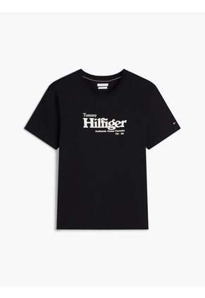 Camiseta Negra De Punto Con Logo Gráfico Tommy Hilfiger