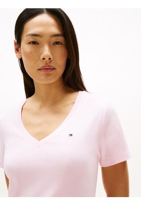 Vestido Rosado De Cuello V Con Logo Tommy Hilfiger