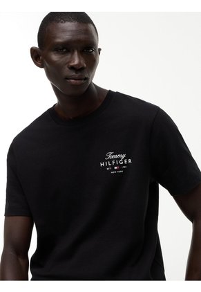 Camiseta Negra De Cuello Redondo De Punto Con Logo Tommy Hilfiger