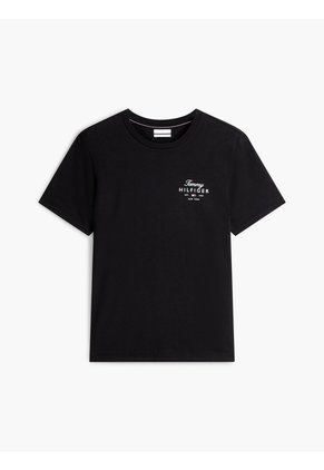 Camiseta Negra De Cuello Redondo De Punto Con Logo Tommy Hilfiger