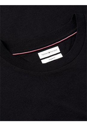 Camiseta Negra De Cuello Redondo De Punto Con Logo Tommy Hilfiger