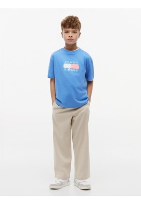 Camiseta Celeste Manga Corta Con Logo Gráfico Estampado En El Pecho Tommy Hilfiger