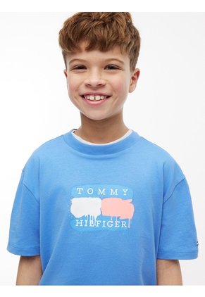 Camiseta Celeste Manga Corta Con Logo Gráfico Estampado En El Pecho Tommy Hilfiger