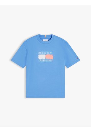 Camiseta Celeste Manga Corta Con Logo Gráfico Estampado En El Pecho Tommy Hilfiger