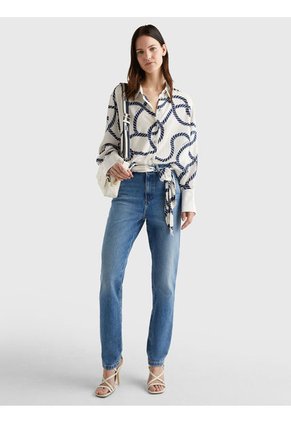 Camisa Amplia Con Estampado De Cuerdas Mujer Blanco Tommy Hilfiger