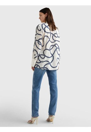 Camisa Amplia Con Estampado De Cuerdas Mujer Blanco Tommy Hilfiger