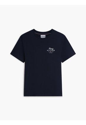 Camiseta Azul De Cuello Redondo De Punto Con Logo Tommy Hilfiger