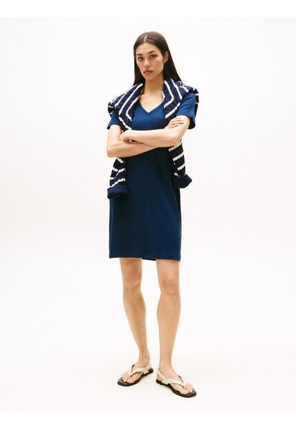 Vestido Azul De Cuello V Con Logo Tommy Hilfiger