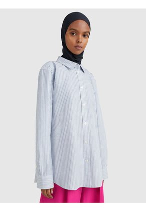 Camisa De Raya Diplomática De Algodón Azul Tommy Hilfiger