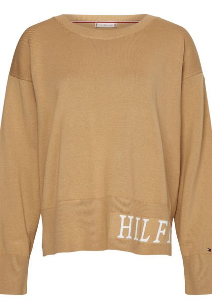 Suéter De Algodón Orgánico Con Inscripción Beige Tommy Hilfiger
