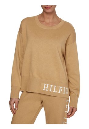 Suéter De Algodón Orgánico Con Inscripción Beige Tommy Hilfiger