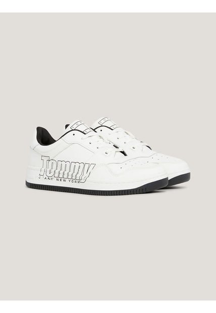 Tenis Cuero Con Logo A Contraste Hombre Blanco Tommy Hilfiger