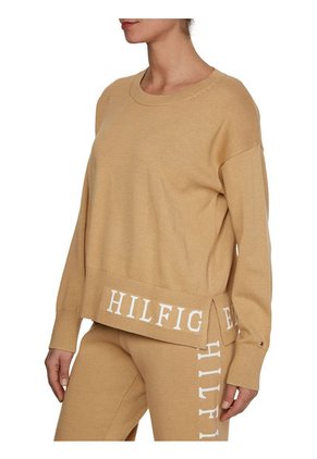 Suéter De Algodón Orgánico Con Inscripción Beige Tommy Hilfiger