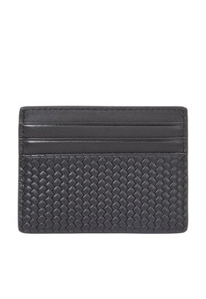 Tarjetero Negro De Cuero Con Textura Trenzada Tommy Hilfiger