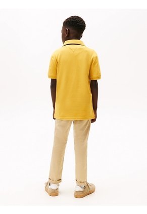 Polo Amarillo De Manga Corta Con Logo Tommy Hilfiger