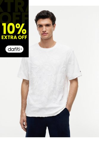 Camiseta Blanca De Cuello Redondo Con Estructura Jacquard Tommy Hilfiger Tommy Hilfiger
