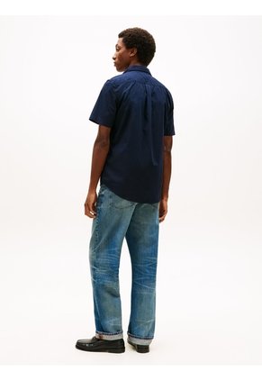 Camisa Azul Flex Poplin Solid De Manga Corta Tommy Hilfiger