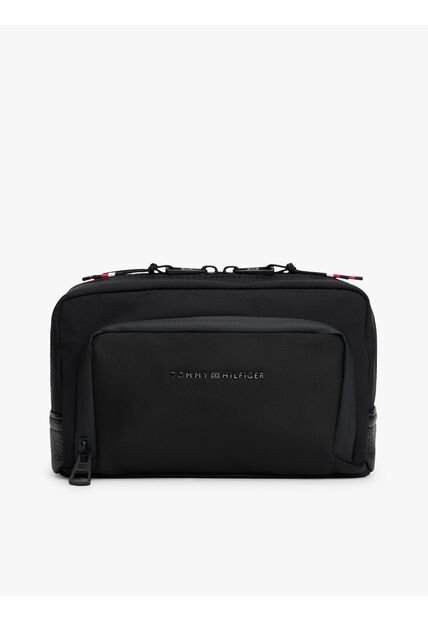 Neceser Negro Textil Con Logo TH Metalizado Tommy Hilfiger
