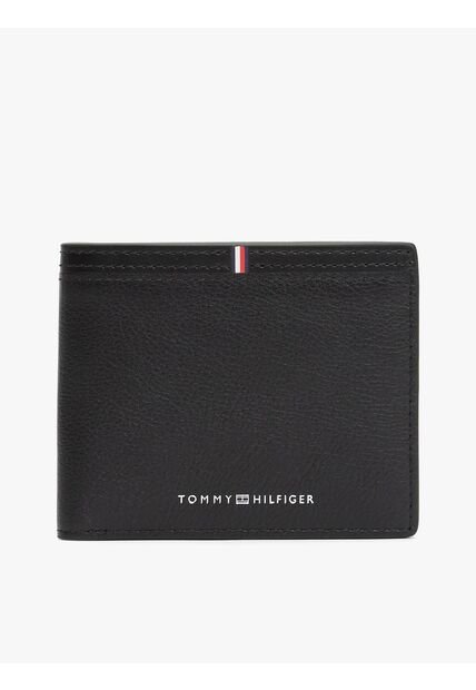 Tarjetero Negro Corporate De Cuero Con Logo Tommy Hilfiger