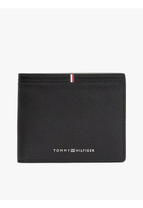 Tarjetero Negro Corporate De Cuero Con Logo Tommy Hilfiger