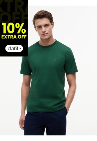 Camiseta Verde De Cuello Redondo Con Logo Bordado Tommy Hilfiger Tommy Hilfiger