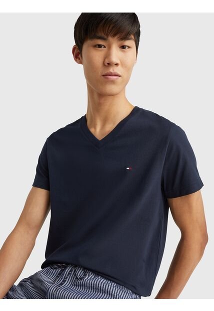 Camiseta Slim Fit Azul Cuello En V Esencial Algodón Para Hombre Tommy Hilfiger