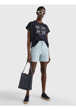 Camiseta De Corte Amplio Con Logo Mujer Azul Tommy Hilfiger