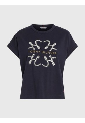 Camiseta De Corte Amplio Con Logo Mujer Azul Tommy Hilfiger