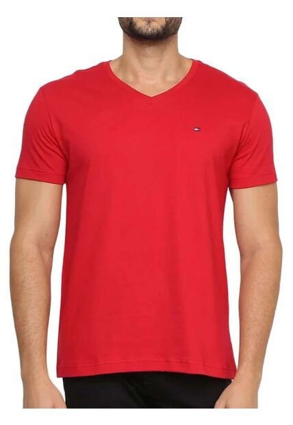 Camiseta Roja Essential En Cuello V Tommy Hilfiger
