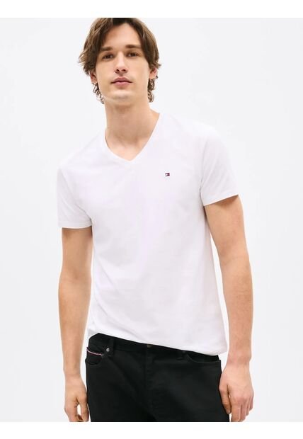 Camiseta Blanca Slim Fit Cuello V Esencial Algodón Tommy Hilfiger