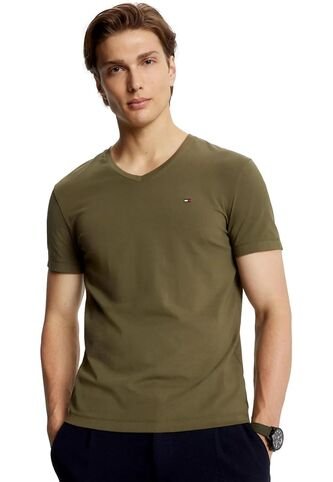 Camiseta Verde Essential En Cuello V Tommy Hilfiger Tommy Hilfiger