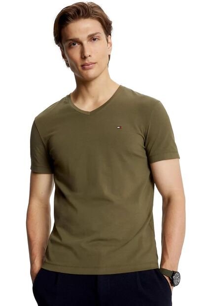 Camiseta Verde Essential En Cuello V Tommy Hilfiger