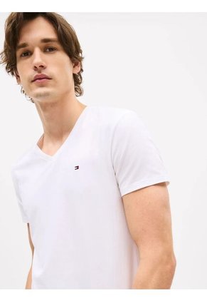 Camiseta Blanca Slim Fit Cuello V Esencial Algodón Tommy Hilfiger
