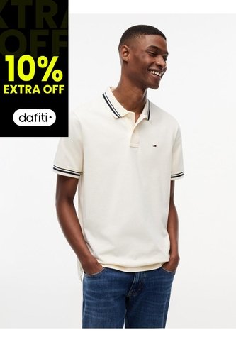 Polo Blanco De Corte Regular Ribeteado Con Logo Tommy Jeans Tommy Hilfiger