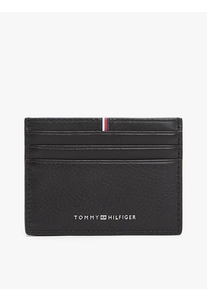 Tarjetero Negro Corporate De Cuero Con Logo Tommy Hilfiger