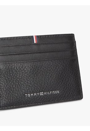 Tarjetero Negro Corporate De Cuero Con Logo Tommy Hilfiger