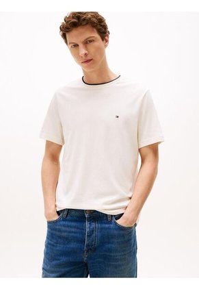 Camiseta Blanca Ribeteada De Cuello Redondo Tommy Hilfiger