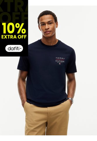 Camiseta Azul De Cuello Redondo Con Logo Estampado Gráfico Tommy Hilfiger Tommy Hilfiger