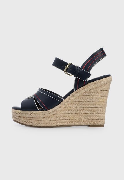 Sandalia Tacón Corrido Azul-Beige-Rojo Tommy Hilfiger Shiny Touches
