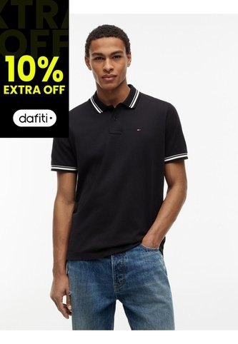Polo Negro De Corte Regular Ribeteado Con Logo Tommy Jeans Tommy Hilfiger