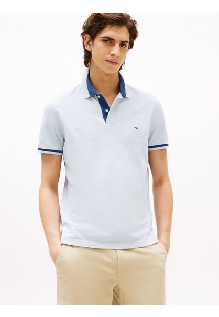 Polo Azul De Corte Regular Con Ribeteado Tommy Hilfiger