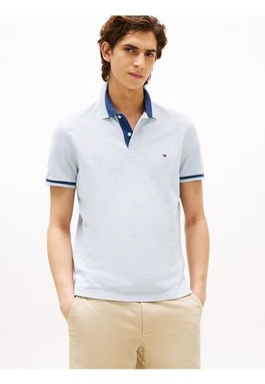 Polo Azul De Corte Regular Con Ribeteado Tommy Hilfiger