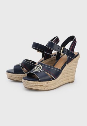 Sandalia Tacón Corrido Azul-Beige-Rojo Tommy Hilfiger Shiny Touches