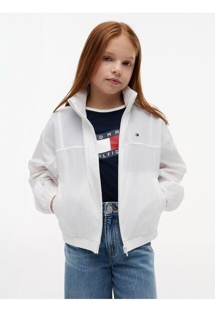 Chaqueta Blanca De Cuello Alto Con Logo Tommy Hilfiger