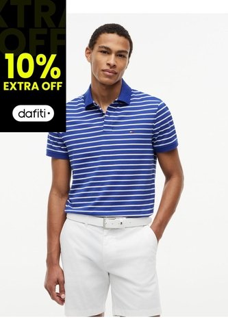 Polo Azul Interlock De Corte Regular Con Diseño De Rayas Tommy Hilfiger Tommy Hilfiger
