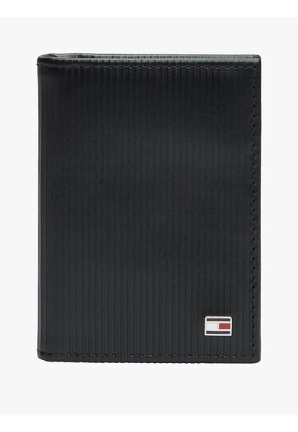 Billetera Negra De Cuero Con Monedero Y Logo Tommy Hilfiger
